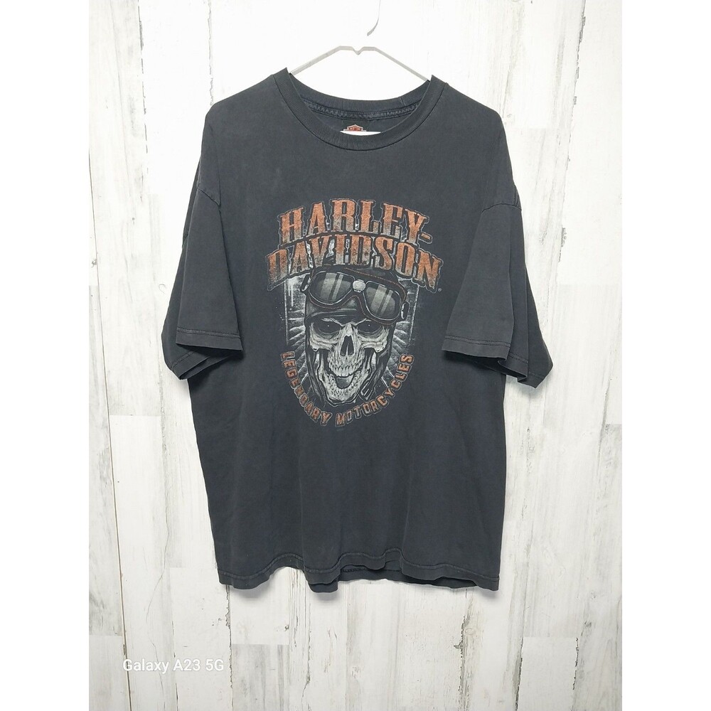 Harley-Davidson Motorcycles T-shirt Skull Logo Black Size 2XL Dealership Flaw